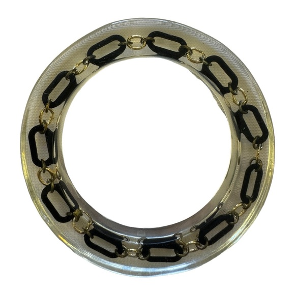 Vintage 80s Punk Acrylic Bracelet Inlay Black Chain Links - Picture 6 of 6